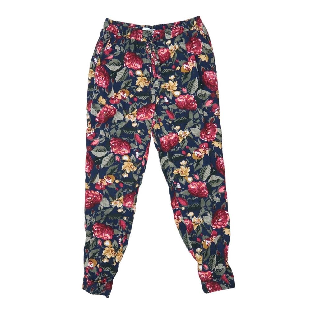 Abercrombie & Fitch navy blue and pink retro floral print jogger pants S